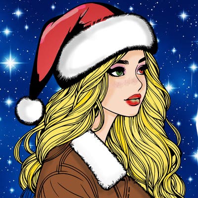 realistic girl in santa hat