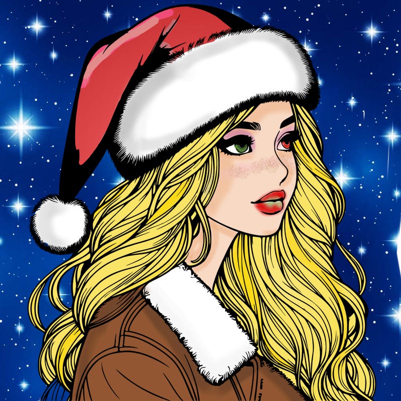 realistic girl in santa hat