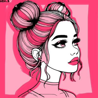 realistic girl with buns on the top of her head