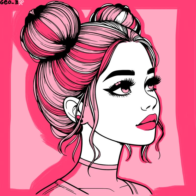 realistic girl with buns on the top of her head