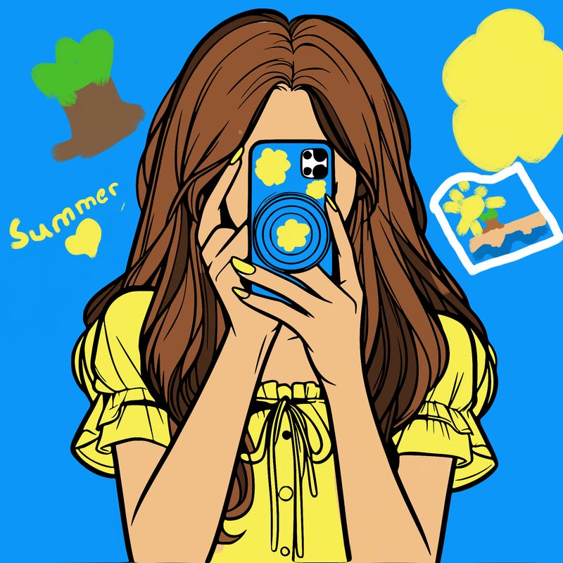 a realistic girl holding her phone taking pictures