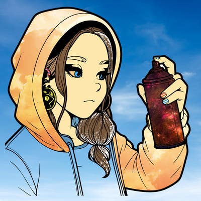 a realistic girl, spray painting