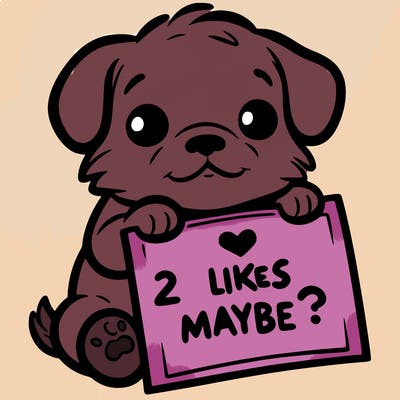 a puppy holding a sign that says 2 likes maybe?