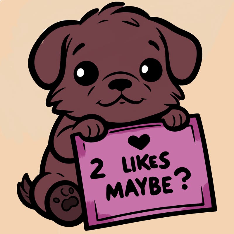 a puppy holding a sign that says 2 likes maybe?