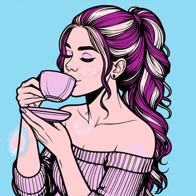 realistic woman drinking tea
