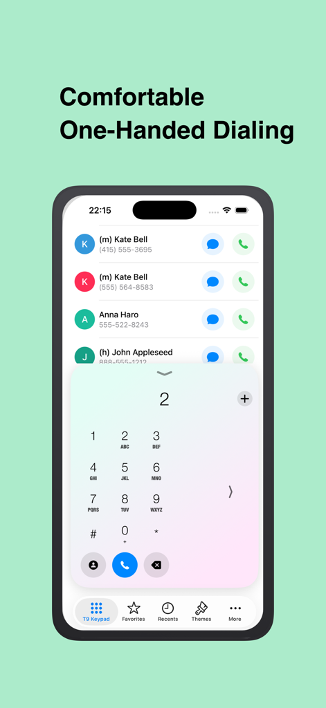 Magic Dialer Pro - T9 Dialer - Magic Dialer Pro interface showing comfortable one handed dialing with a T9 keypad on iPhone