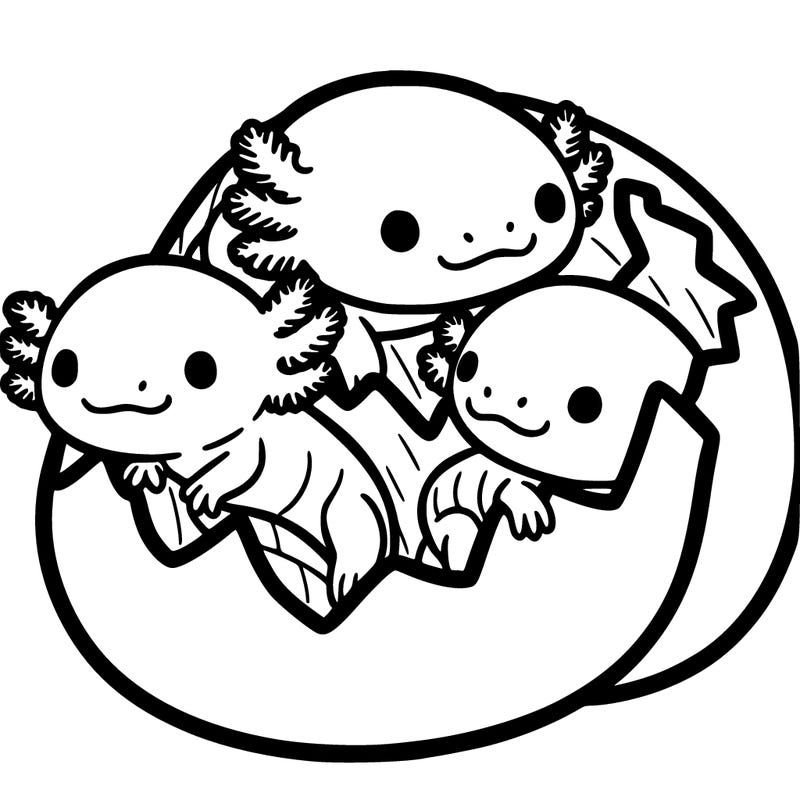 three axolotl‘s in an egg ￼