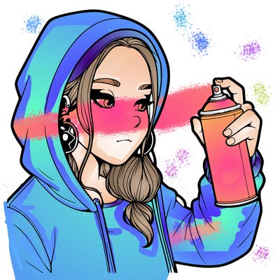 a realistic girl, spray painting