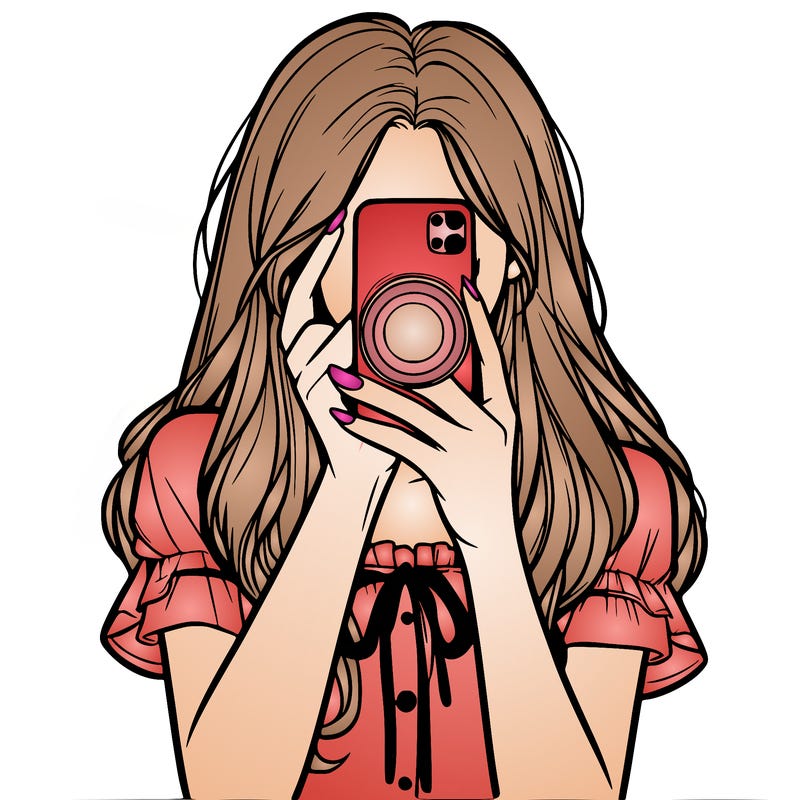 a realistic girl holding her phone taking pictures