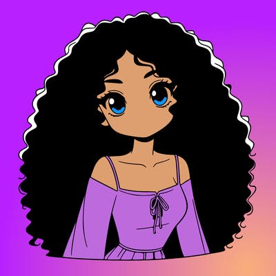 a black anime girl with long afro hair
