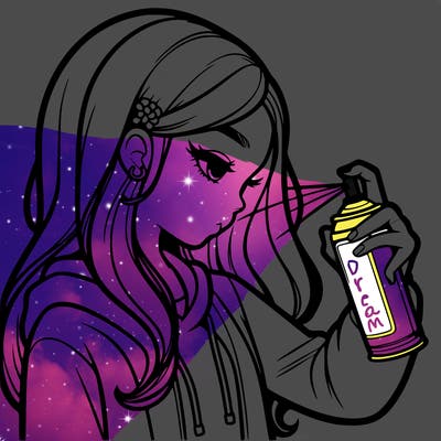 a realistic girl spray painting