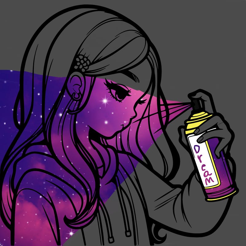 a realistic girl spray painting