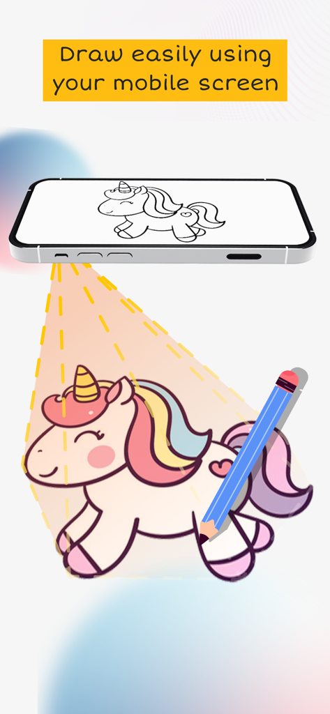 AR Sketch Studio - An iPhone projecting a unicorn sketch onto a surface to demonstrate easy drawing using AR technology