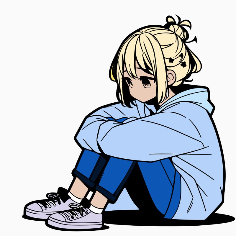 sad anime girl sitting alone