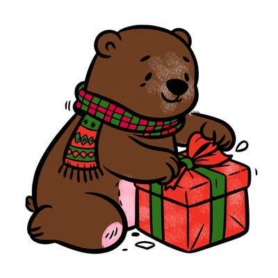 polar bear wrapping a present
