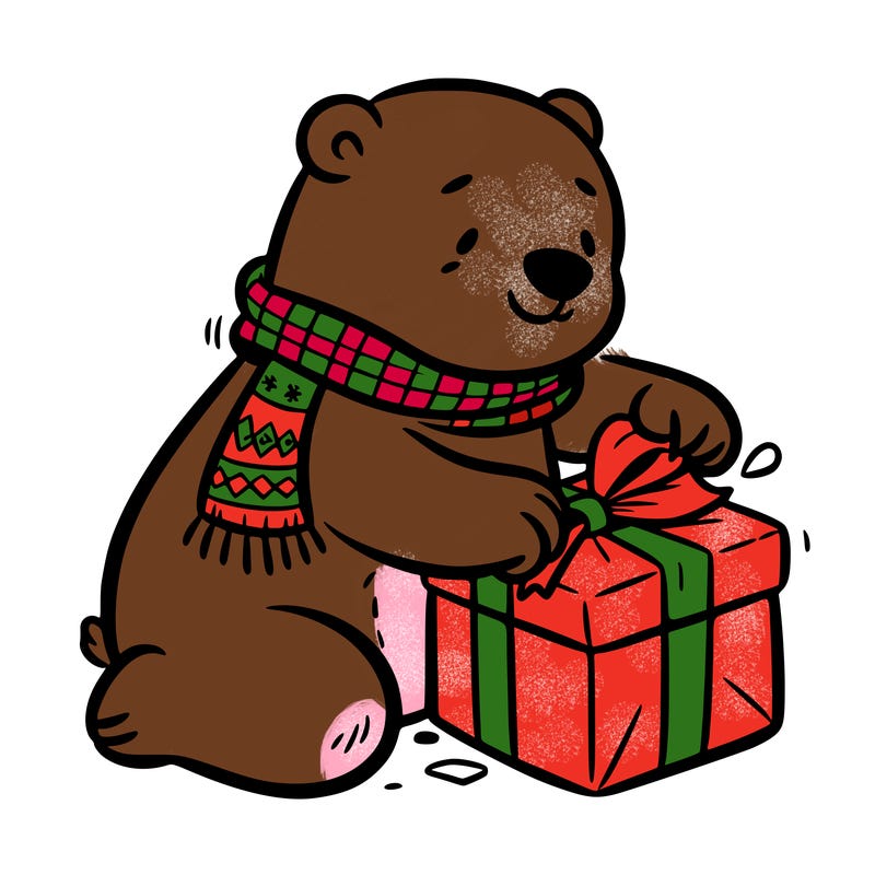 polar bear wrapping a present
