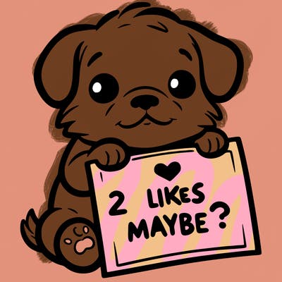 a puppy holding a sign that says 2 likes maybe?