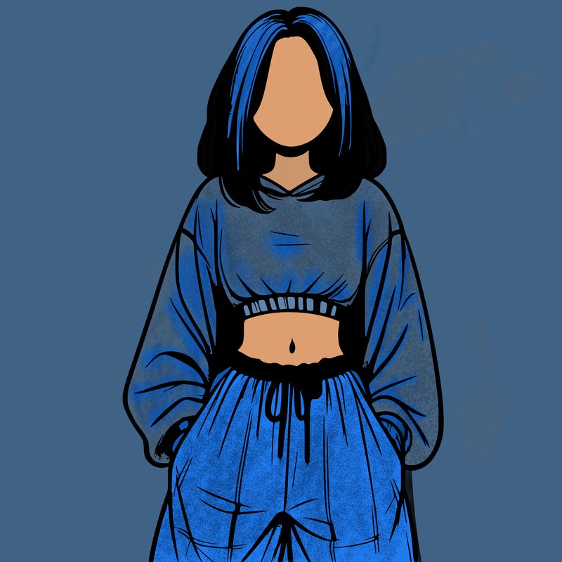 realistic girl faceless with baggy pants and a crop top