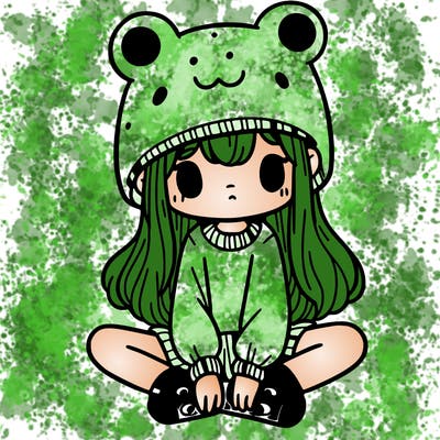 a girl wearing a frog hat and some frog socks