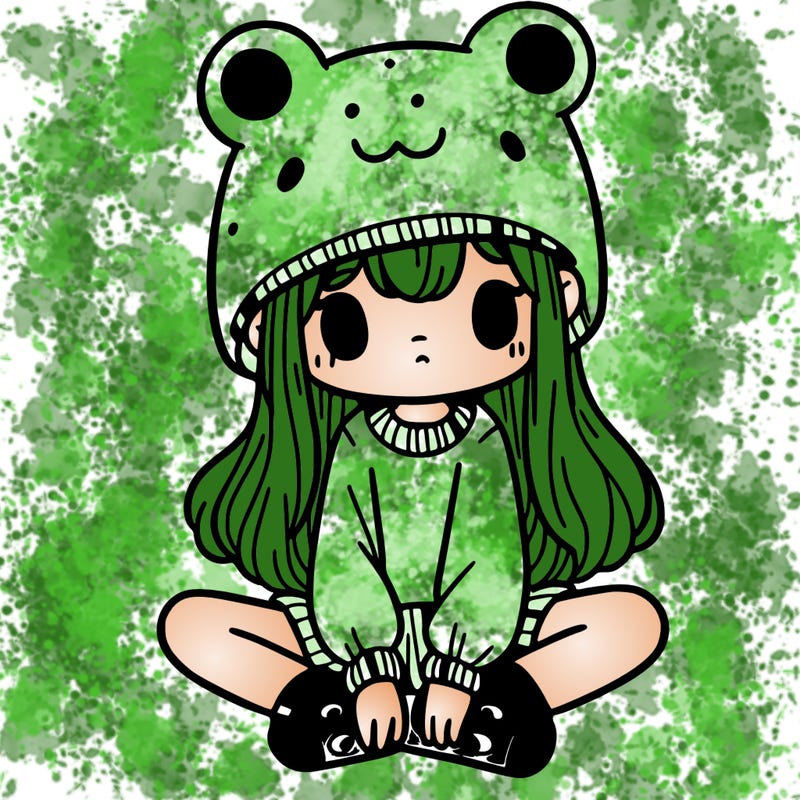 a girl wearing a frog hat and some frog socks