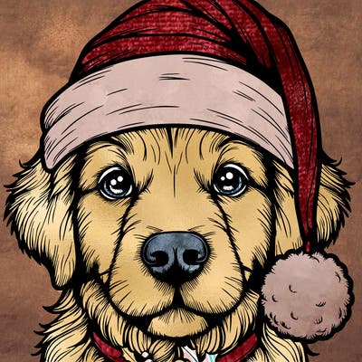 realistic dog with a christmas hat