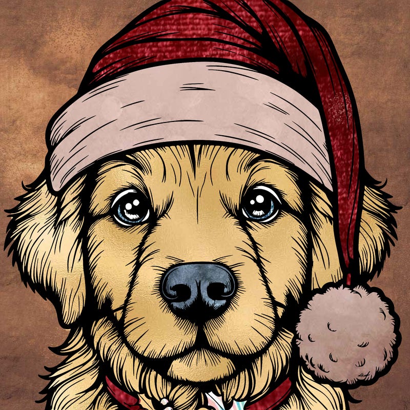 realistic dog with a christmas hat