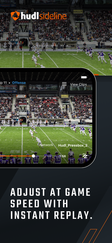 Hudl Sideline app showing instant replay of a football play for in-game coaching adjustments
