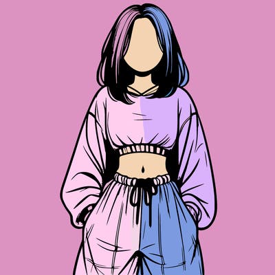 realistic girl faceless with baggy pants and a crop top