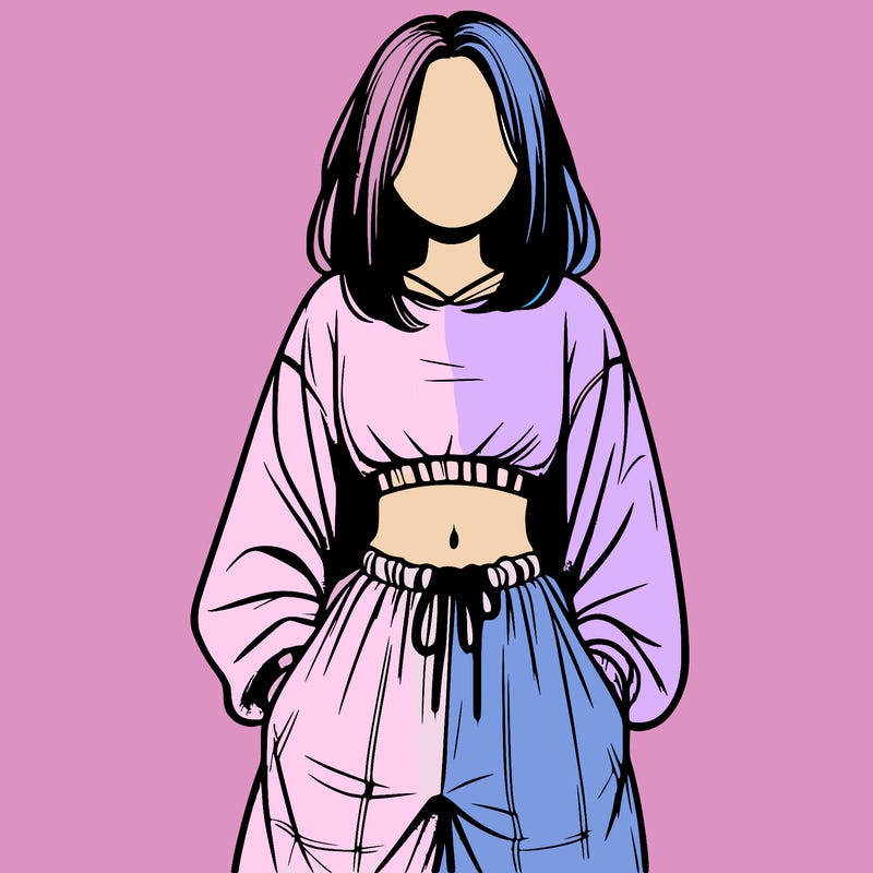 realistic girl faceless with baggy pants and a crop top