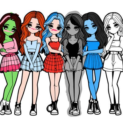 a group of girls realistic