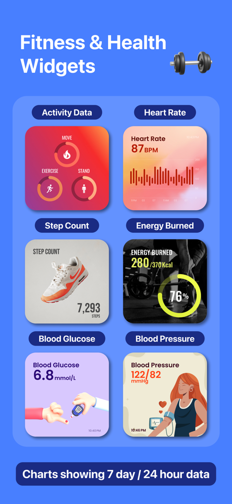 Lively Widget - 5000+ Designs - Uma coleção de widgets de saúde e fitness para iPhone, incluindo frequência cardíaca, contagem de passos, glicose no sangue e rastreamento de atividade