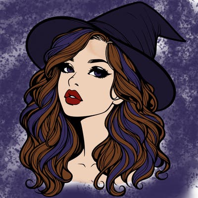realistic witch girl with wavy hair and lips