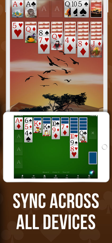 Solitaire for Seniors - Solitaire for Seniors app displaying game play synchronization between iPhone and iPad devices