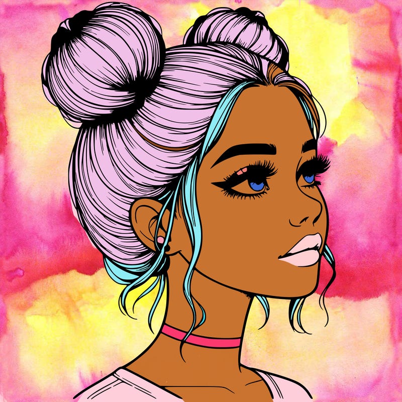 realistic girl with buns on the top of her head