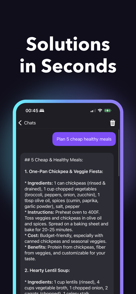 Gwen AI Chatbot Assistant - Assistente de Chatbot Gwen AI gerando um plano de refeição saudável em segundos