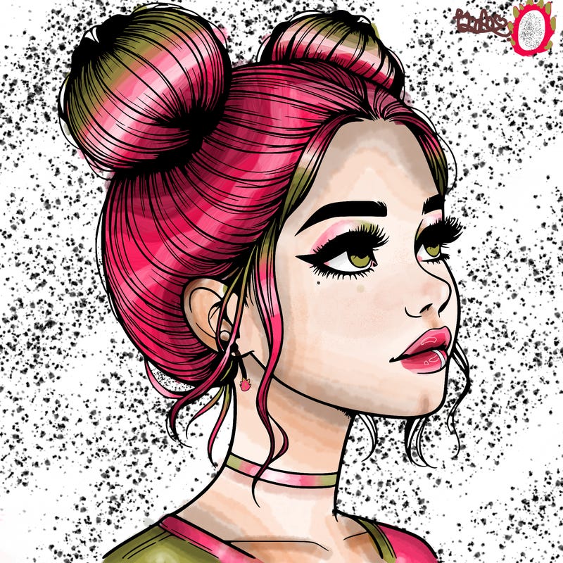 realistic girl with buns on the top of her head