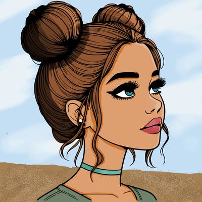 realistic girl with buns on the top of her head
