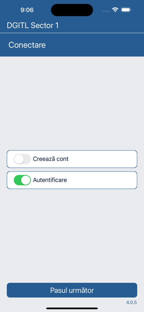 Schermata di accesso e registrazione account per l'applicazione mobile DGITL Settore 1