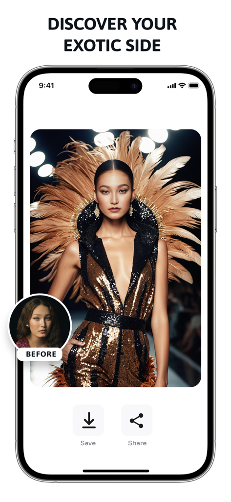 Wavesome.AI Video Generator - Wavesome AI generator turning a simple selfie into an exotic high fashion photo