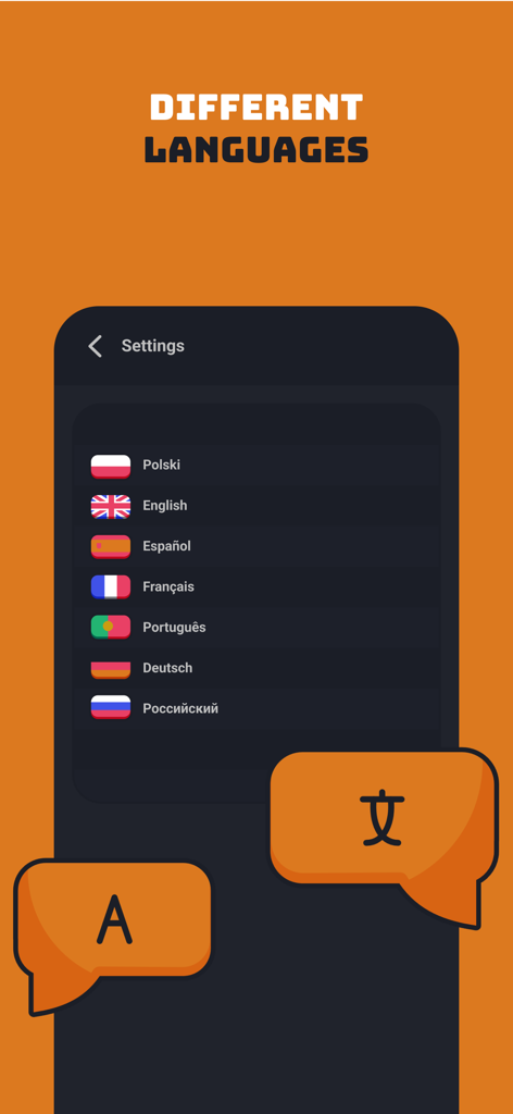Language settings screen in the Creo art prompts app showing multiple language options