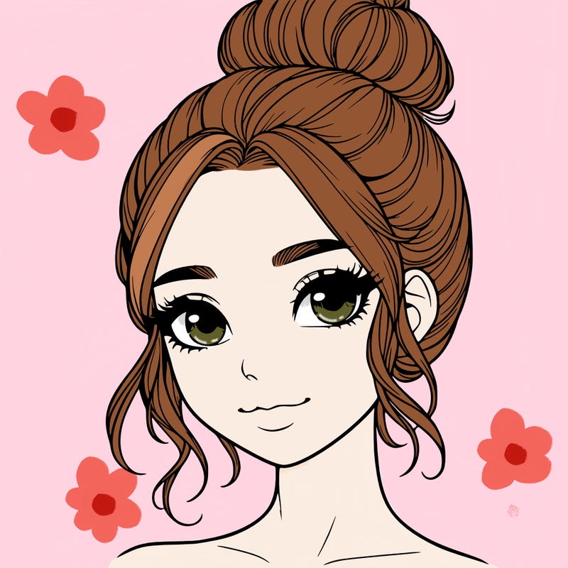 realistic pretty girl with hair in bun