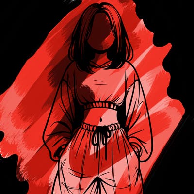 realistic girl faceless with baggy pants and a crop top