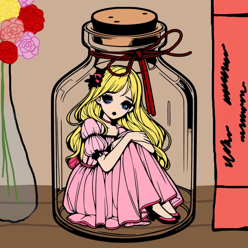 beautiful realistic girl trapped in bottle