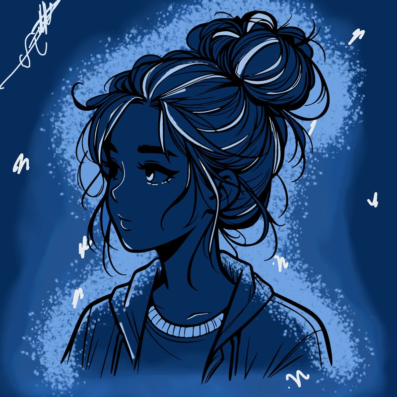 realistic teenage girl with a messy bun