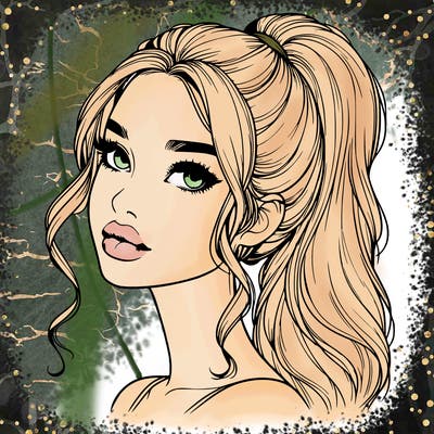 realistic girl with a ponytail on her hair and lips