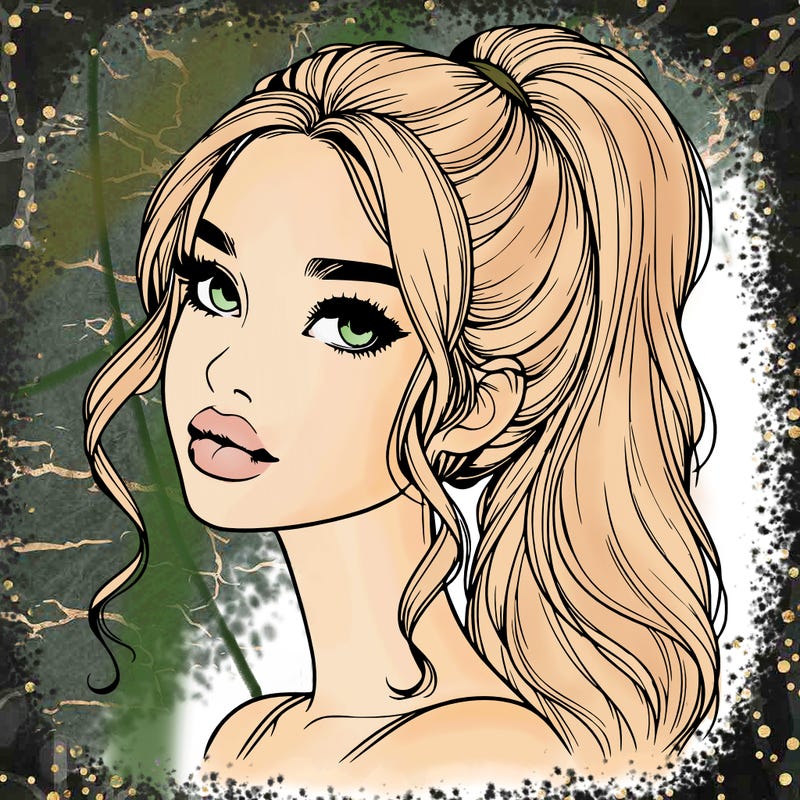 realistic girl with a ponytail on her hair and lips