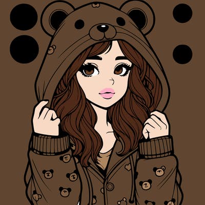realistic girl in a animal pjs hoodie