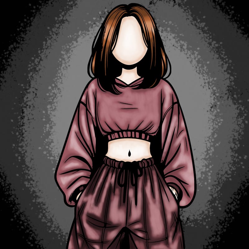 realistic girl faceless with baggy pants and a crop top