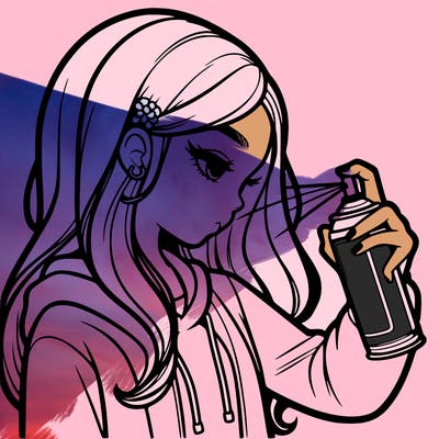 a realistic girl spray painting