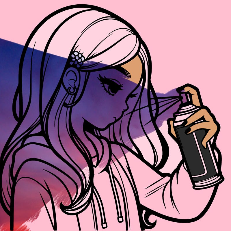 a realistic girl spray painting